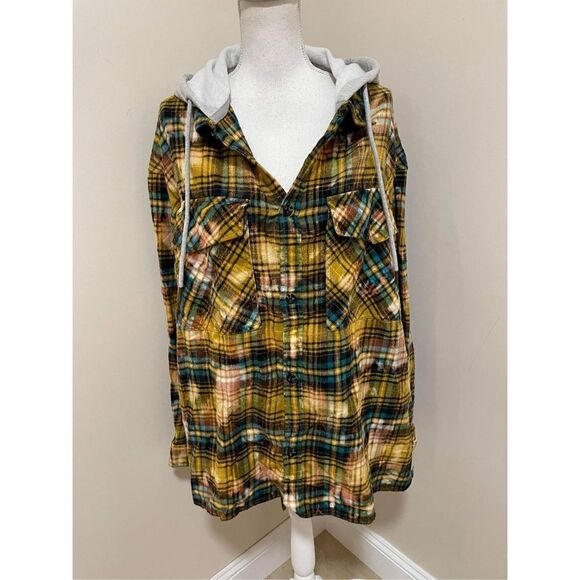 New Urban Outfitters Hooded Plaid Flannel Overshirt Size L - Picture 5 of 9
